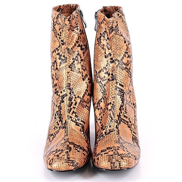 Public Desire ADDICT TAN SNAKESKIN SOCK FIT BLOCK HEELED ANKLE BOOTS 6 - Picture 3 of 14